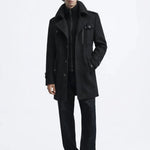 Fernache Warmer Coat shown in a lifestyle setting, alternate view