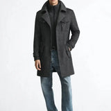Fernache Warmer Coat shown in a lifestyle setting, full length view