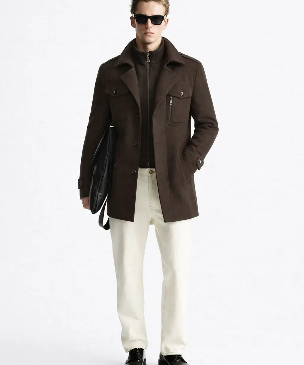 Fernache Warmer Coat shown in a lifestyle setting