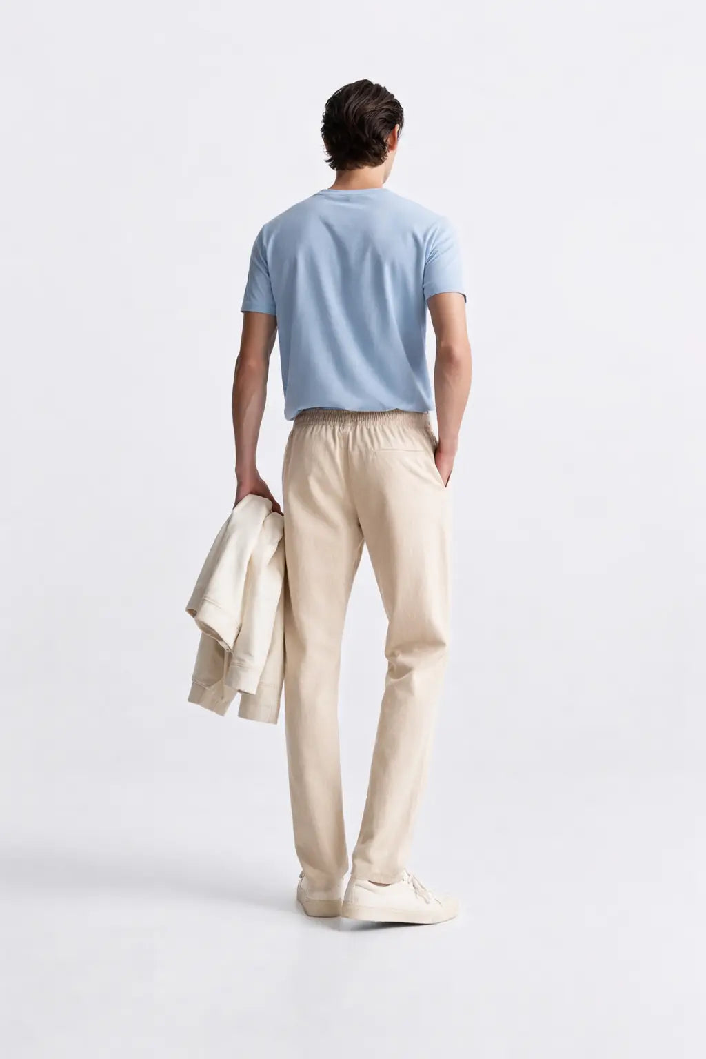 Front view of Linen Pantalon Pants, close up