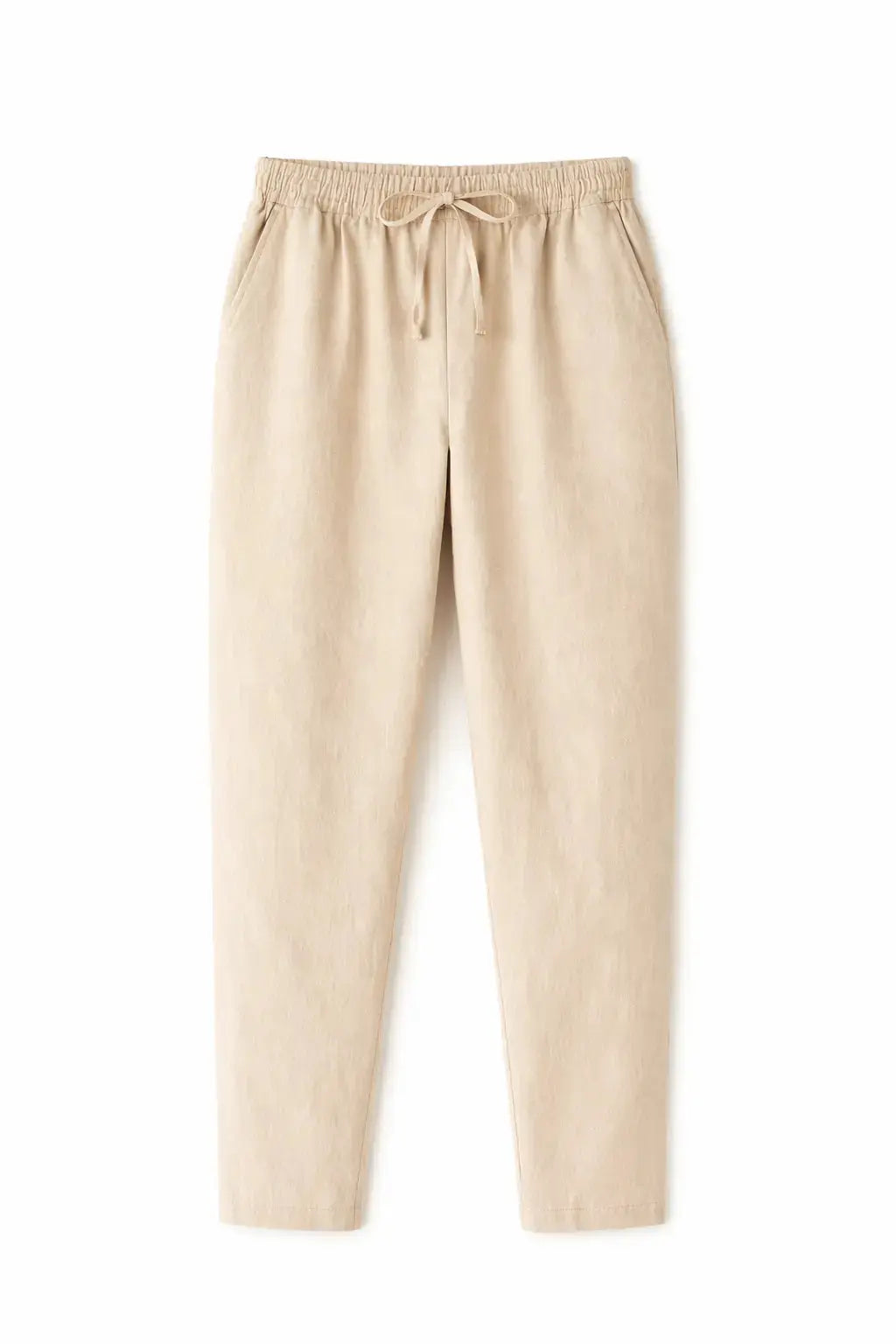 Beige Linen Pantalon Pants shown in a lifestyle setting