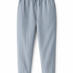 Blue Linen Pantalon Pants shown in a lifestyle setting