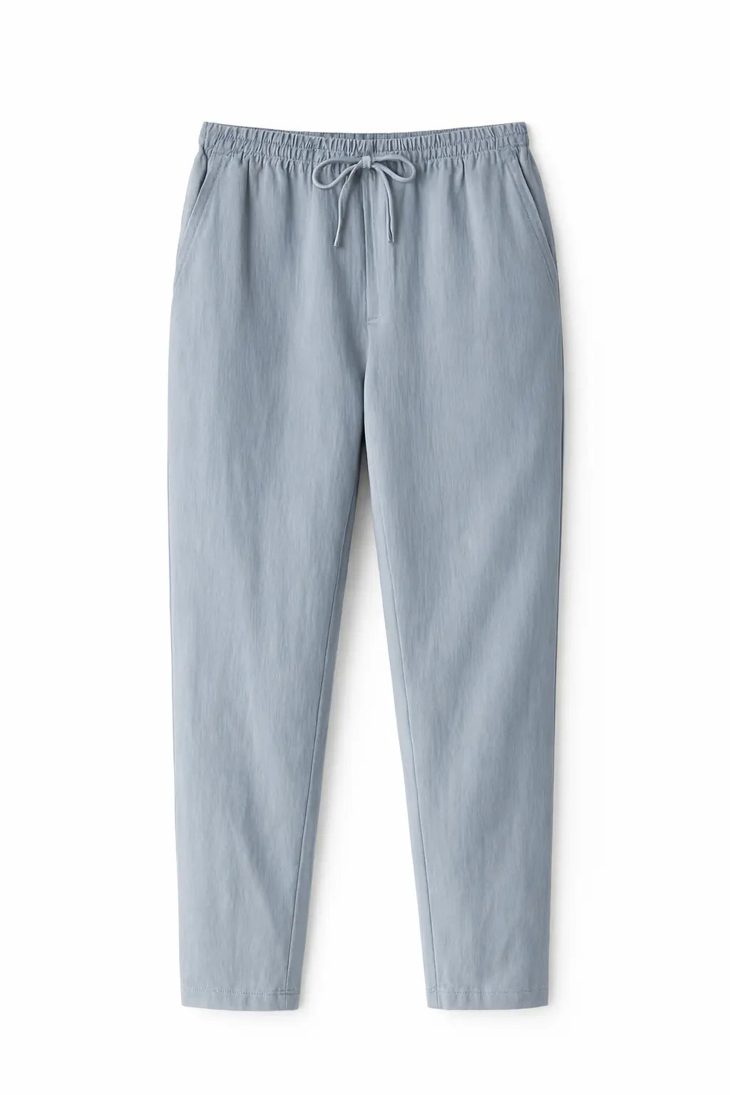 Blue Linen Pantalon Pants shown in a lifestyle setting