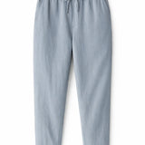 Blue Linen Pantalon Pants shown in a lifestyle setting