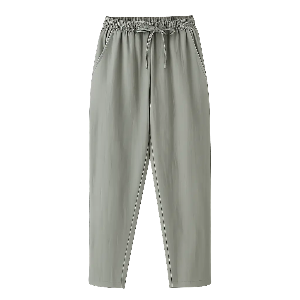 Green Linen Pantalon Pants shown in a lifestyle setting