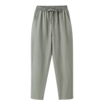 Green Linen Pantalon Pants shown in a lifestyle setting