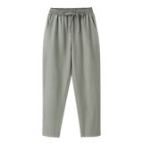 Green Linen Pantalon Pants shown in a lifestyle setting