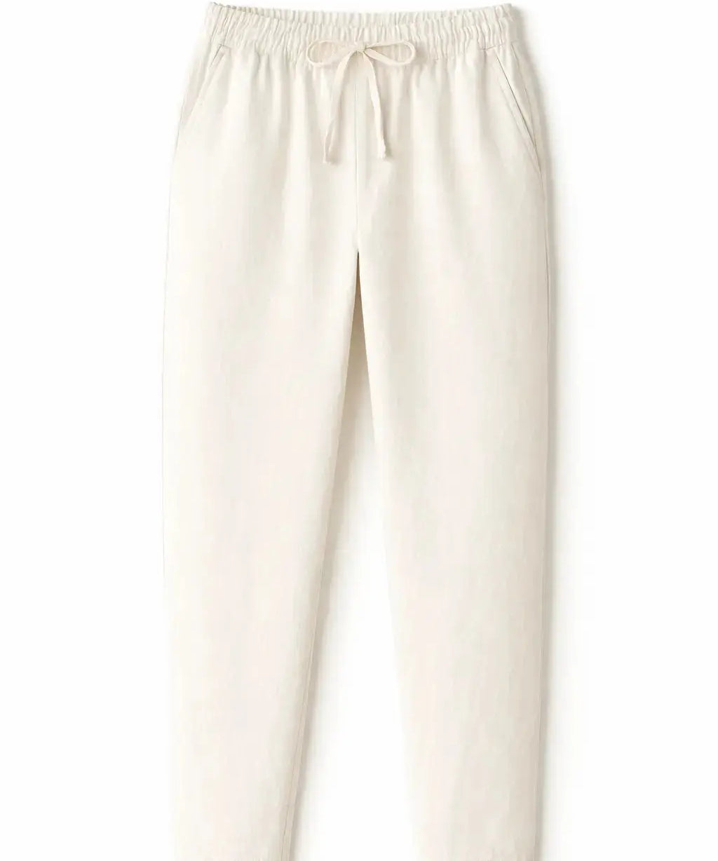 White Linen Pantalon Pants shown in a lifestyle setting