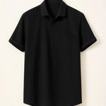 Black Linen Polo shown in a lifestyle setting