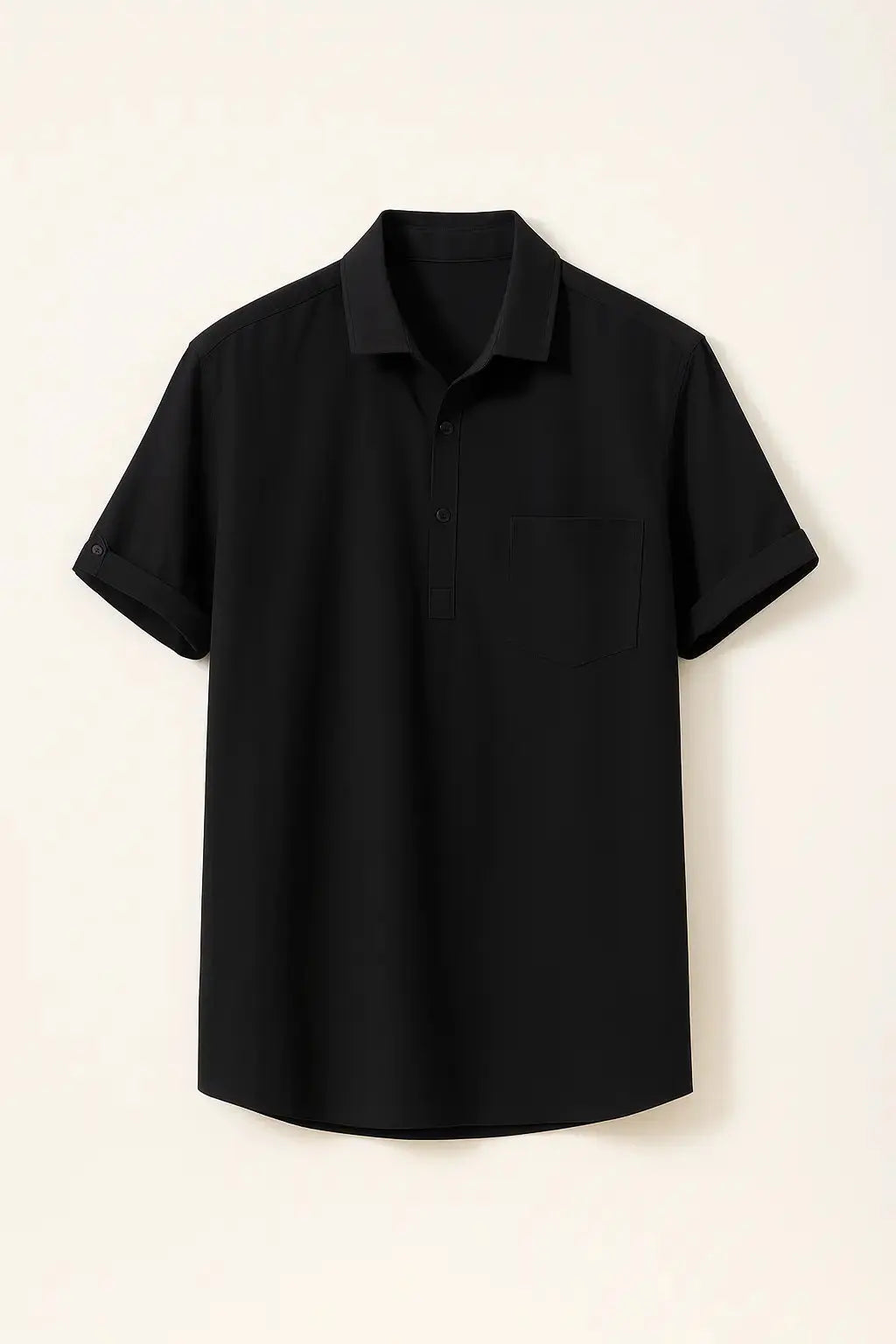 Black Linen Polo shown in a lifestyle setting