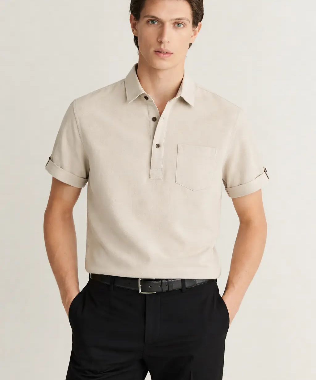 Linen Polo shown in a lifestyle setting