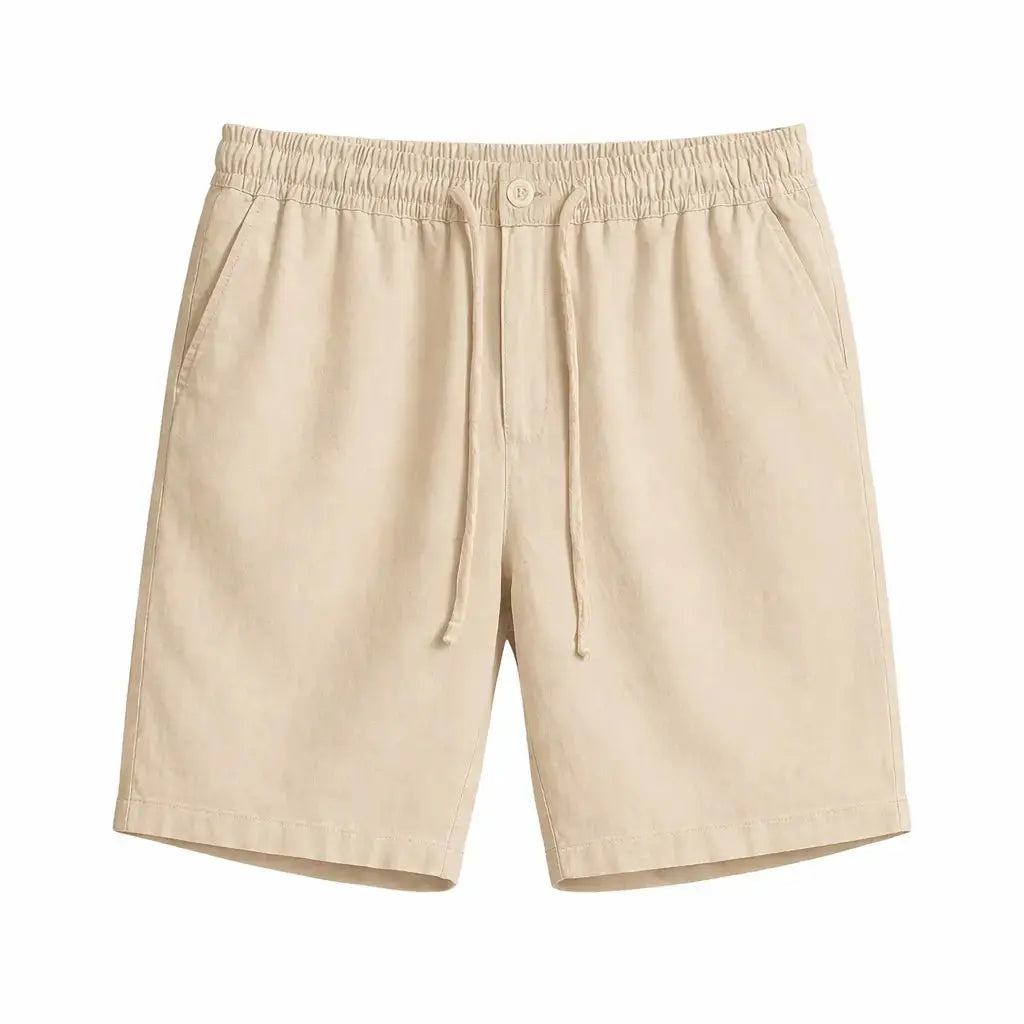 Front view of Beige Fez Linen Shorts