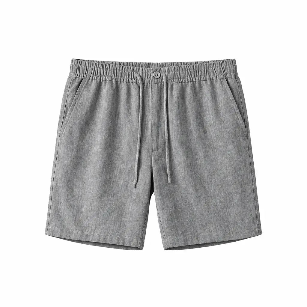 Front view of Grey Fez Linen Shorts