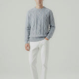 Fine Cashmere & Wool Sweater Pullover shown in a lifestyle setting, full length view
