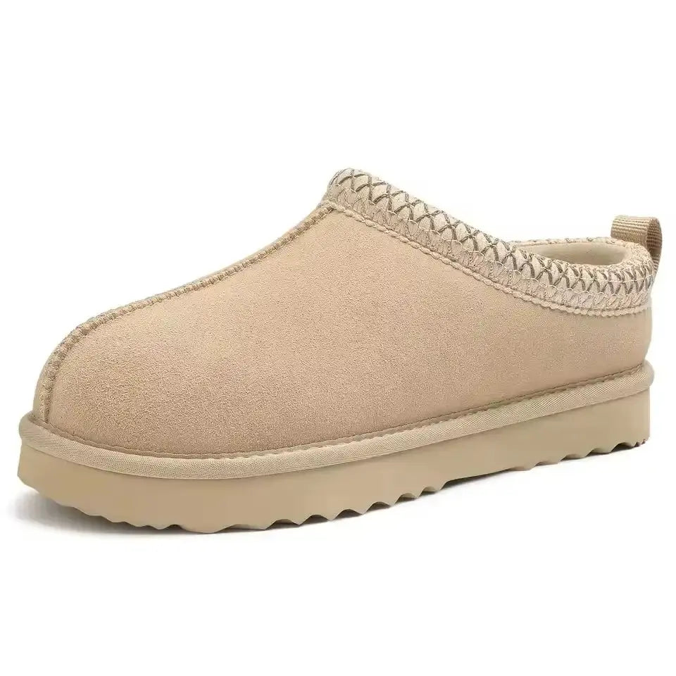 Side view of Beige Fiona Cozy Suede Slipper