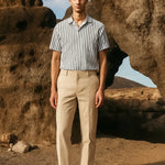 Beige Franklin Pants shown in a lifestyle setting