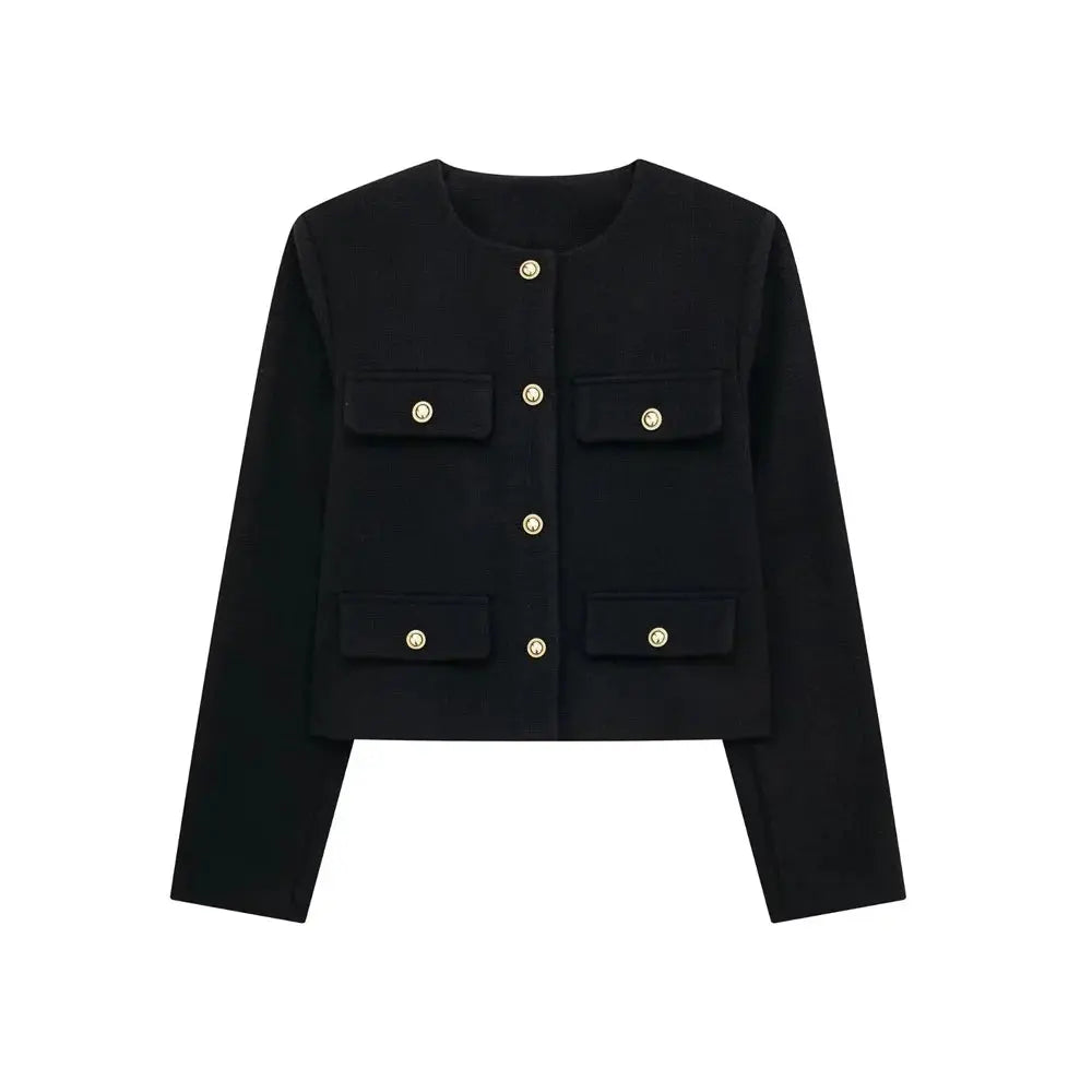 Front view of Black Golden Button Jacket Coat