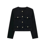 Front view of Black Golden Button Jacket Coat