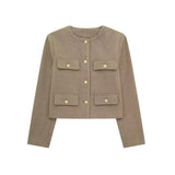 Front view of Khaki Golden Button Jacket Coat