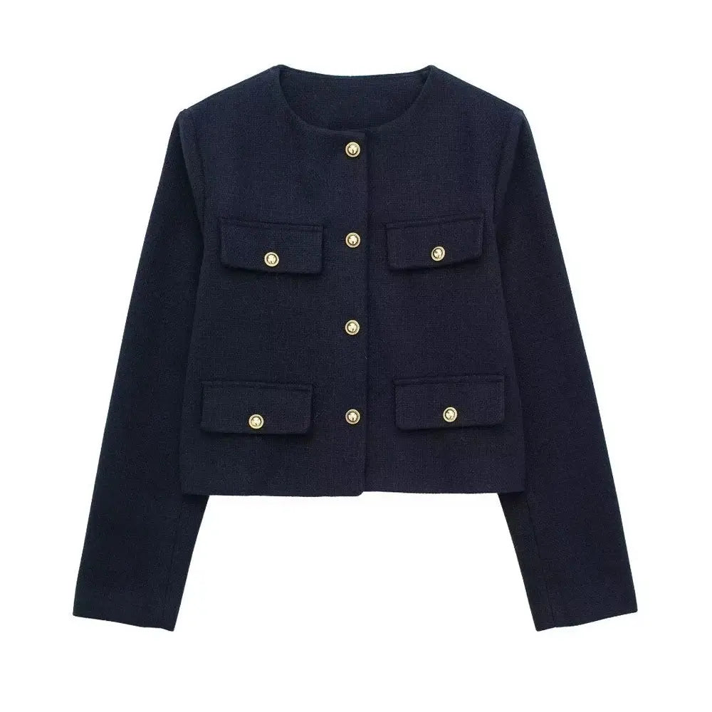 Front view of Navy Blue Golden Button Jacket Coat