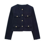 Front view of Navy Blue Golden Button Jacket Coat