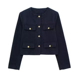 Front view of Navy Blue Golden Button Jacket Coat