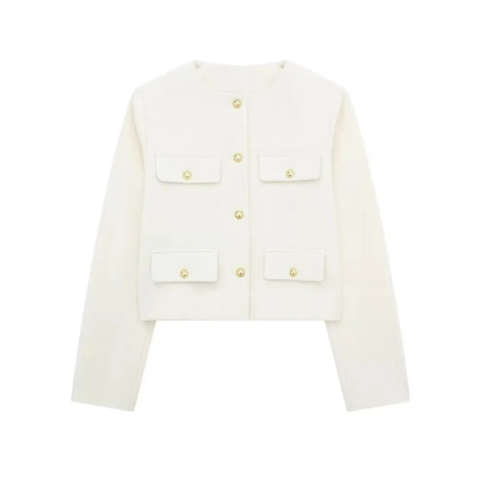 Front view of White Golden Button Jacket Coat