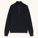 Front view of Navy Blue Cardigan Half-zip Sweater