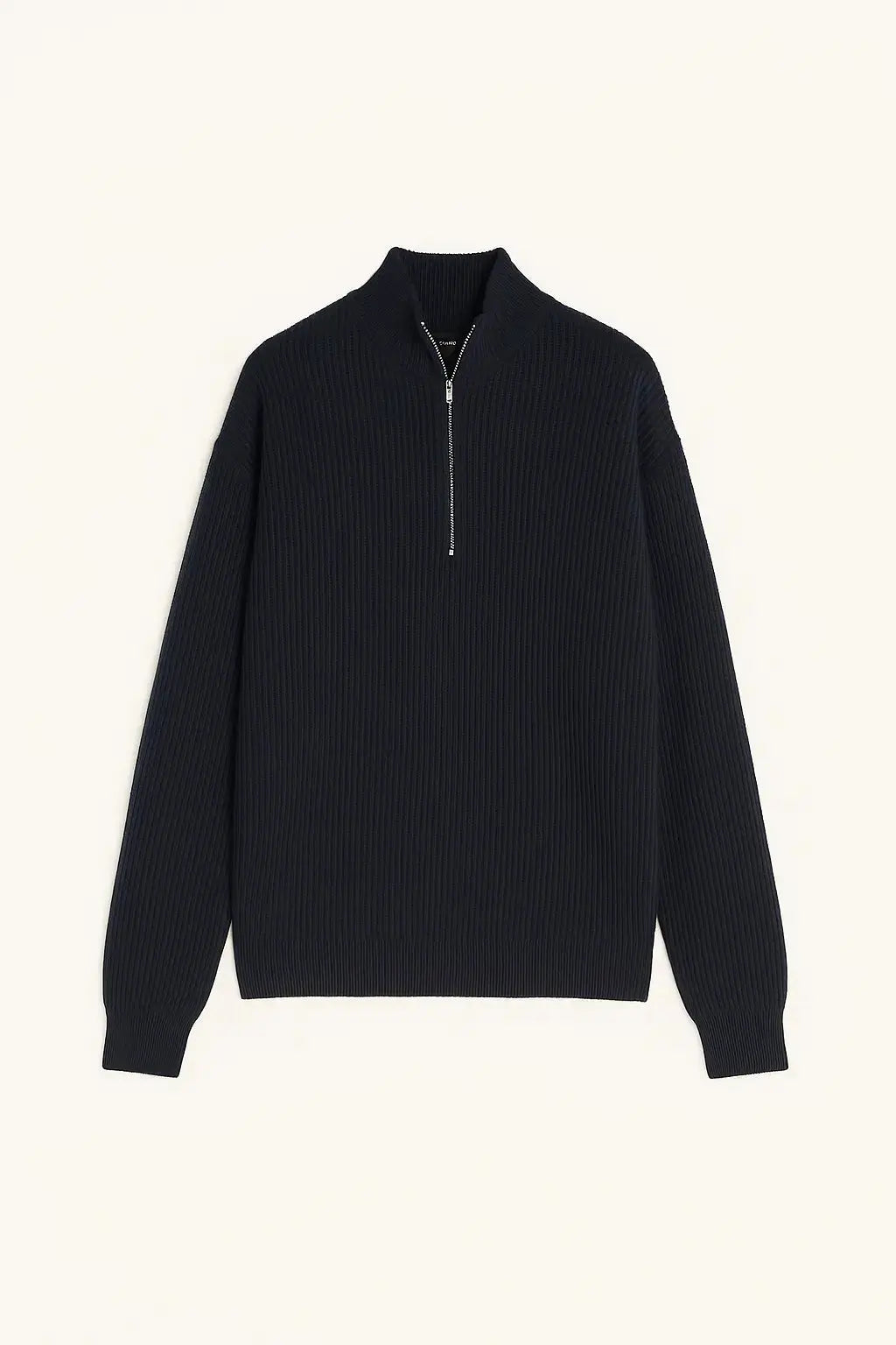 Front view of Navy Blue Cardigan Half-zip Sweater