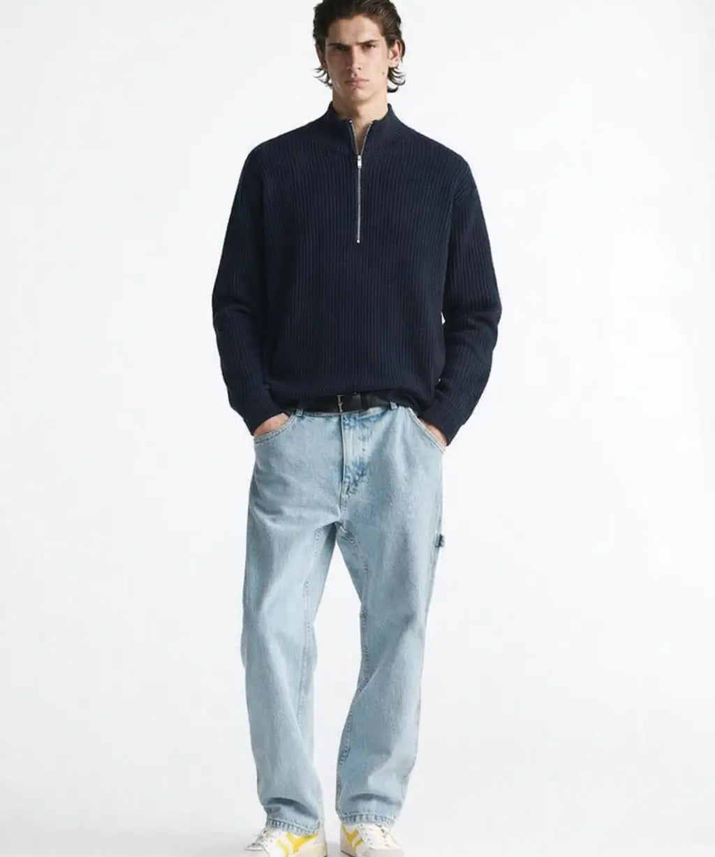 Cardigan Half-zip Sweater shown in a lifestyle setting