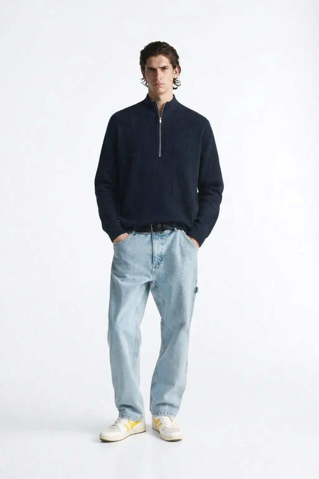 Cardigan Half-zip Sweater shown in a lifestyle setting