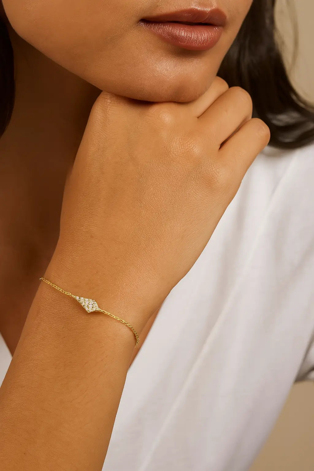 Halo Bracelet shown in a lifestyle setting, alternate view