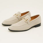 Three-quarter view of Beige Handmade Metal Loafers