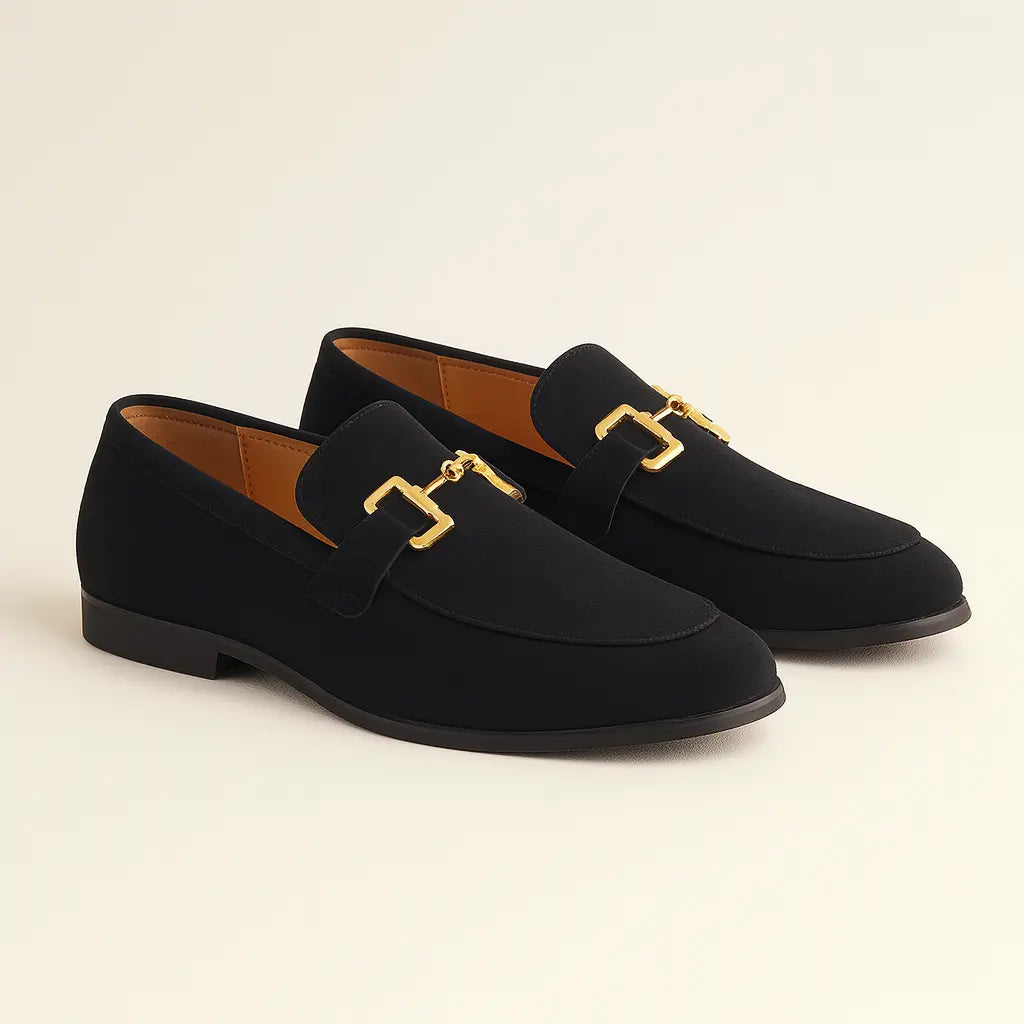 Three-quarter view of Black Handmade Metal Loafers