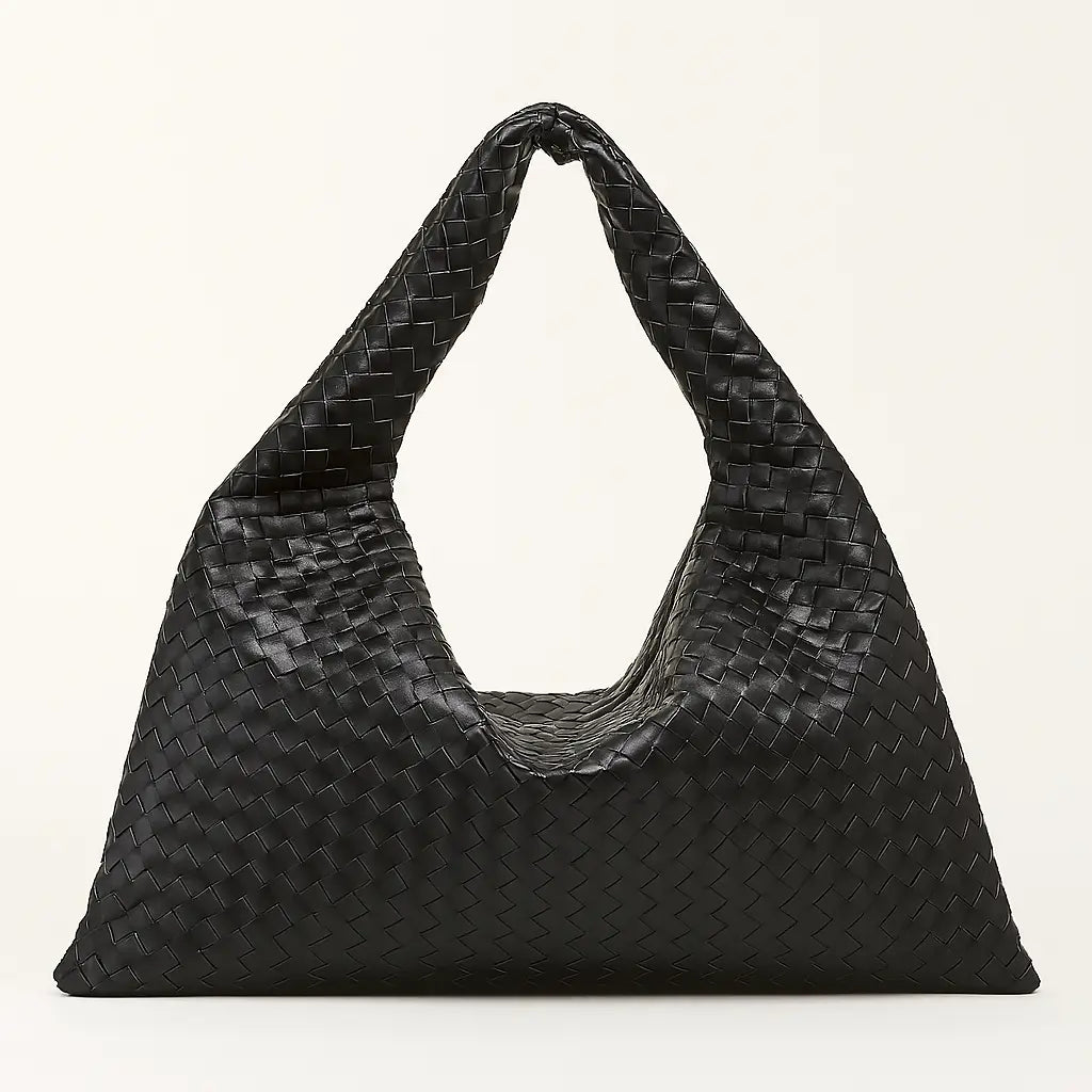 Front view of Black Handmade Woven Tote Bag