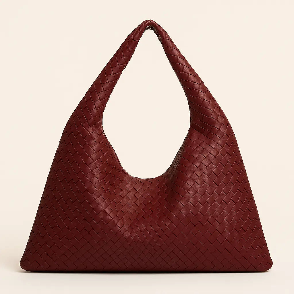 Front view of Cherry Handmade Woven Tote Bag