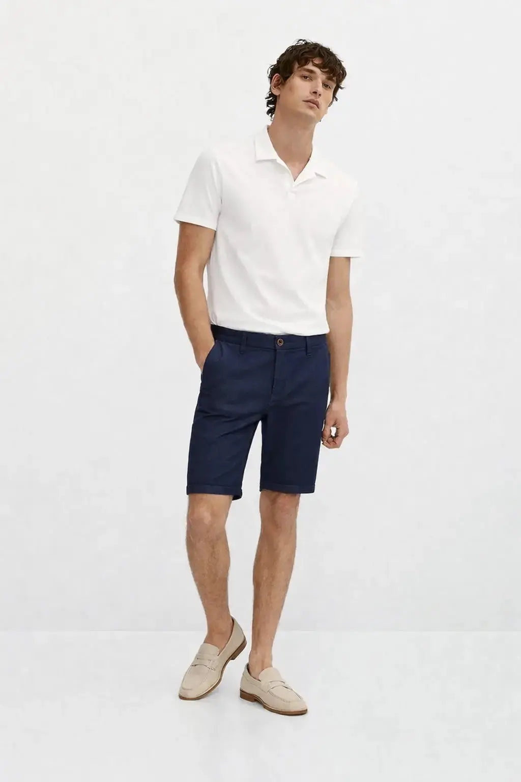 Harbor Chino Shorts shown in a lifestyle setting, full length view