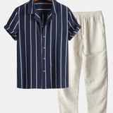Front view of Navy & Beige Havana - Short-Sleeved Set