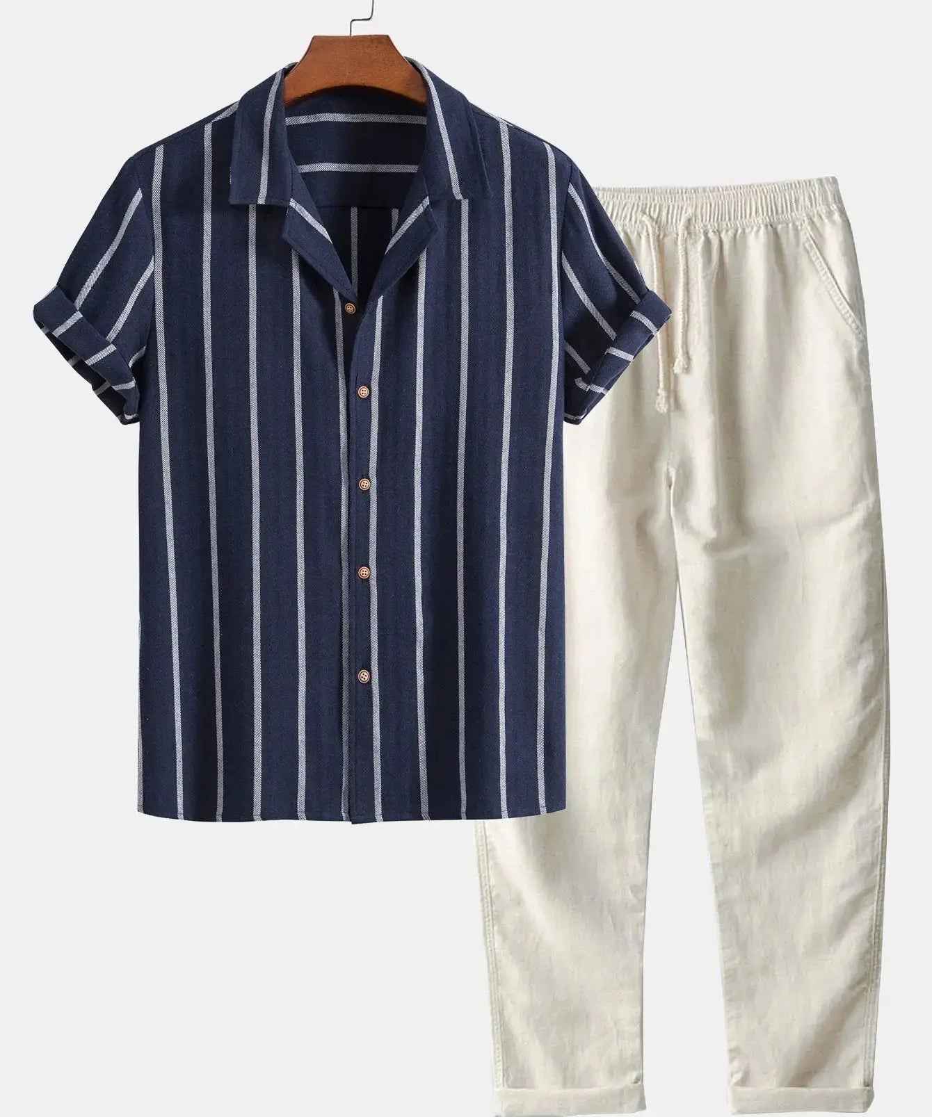 Front view of Navy & Beige Havana - Short-Sleeved Set