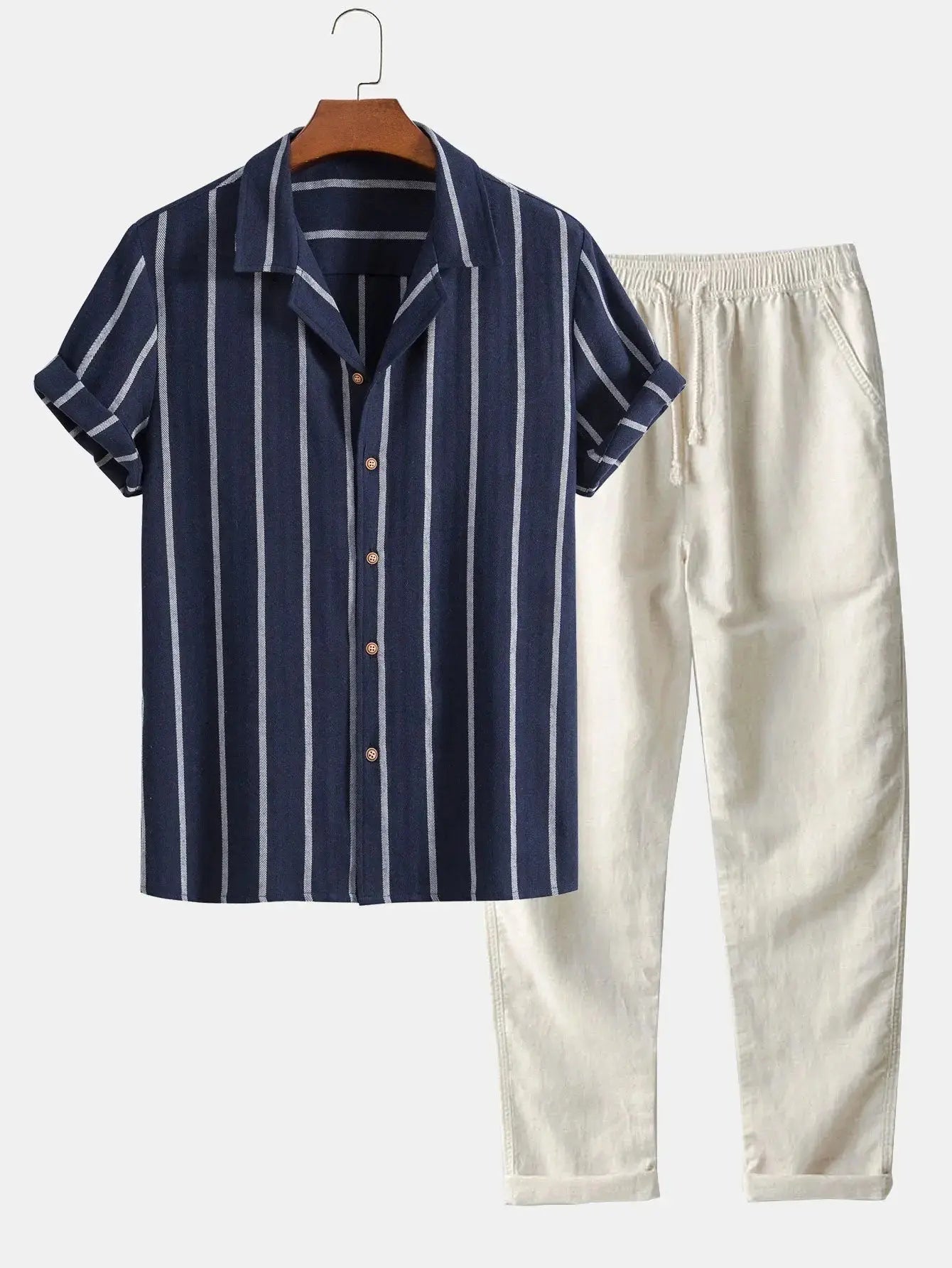 Front view of Navy & Beige Havana - Short-Sleeved Set