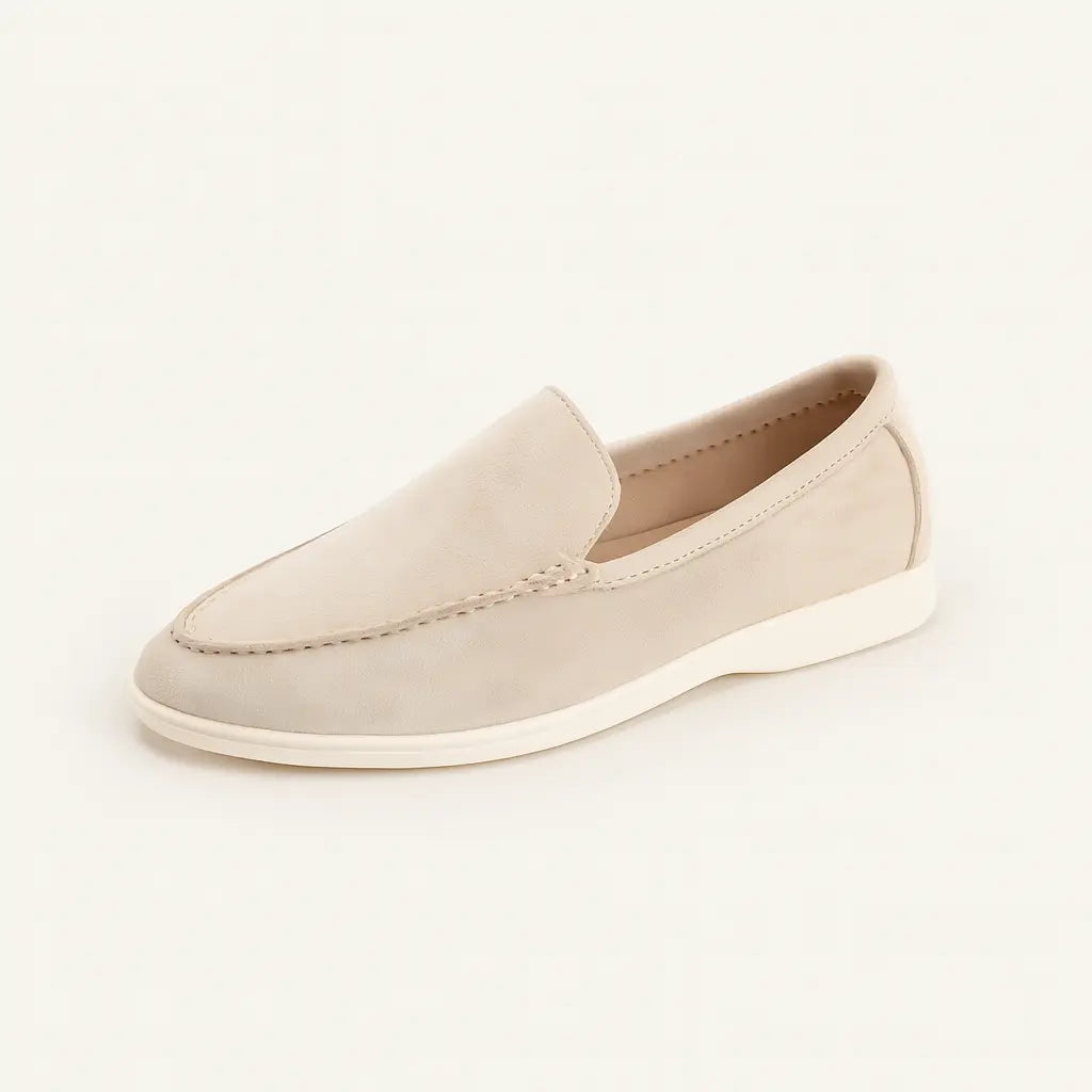 Beige High Quality Classic Low Loafers shown in a lifestyle setting