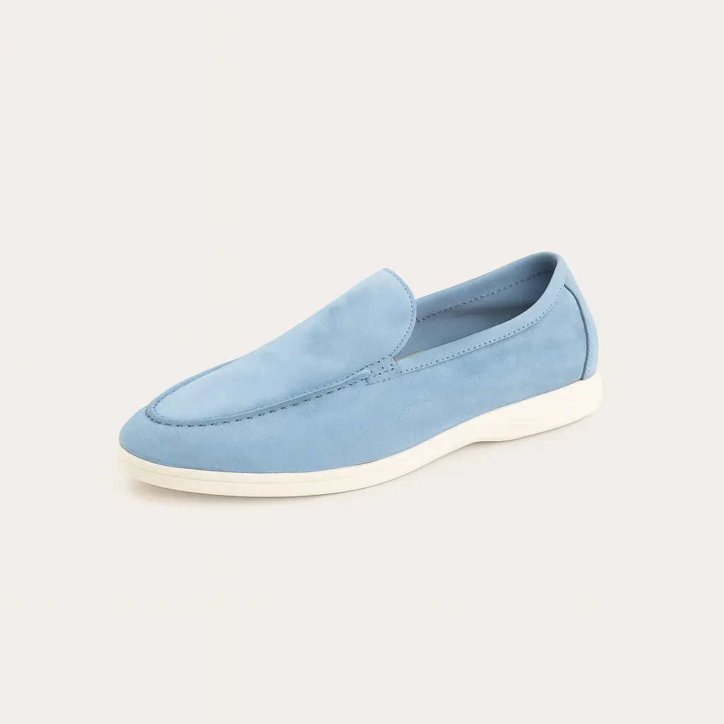 Blue High Quality Classic Low Loafers shown in a lifestyle setting