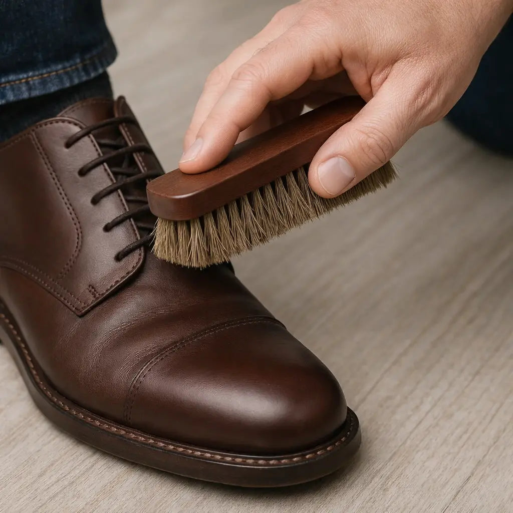 Horse Hair Shoe Brush shown in a lifestyle setting