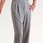 Close-up detail of Black & White Grid Italian Business Casual Trousers Breathable
