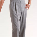 Close-up detail of Black & White Grid Italian Business Casual Trousers Breathable
