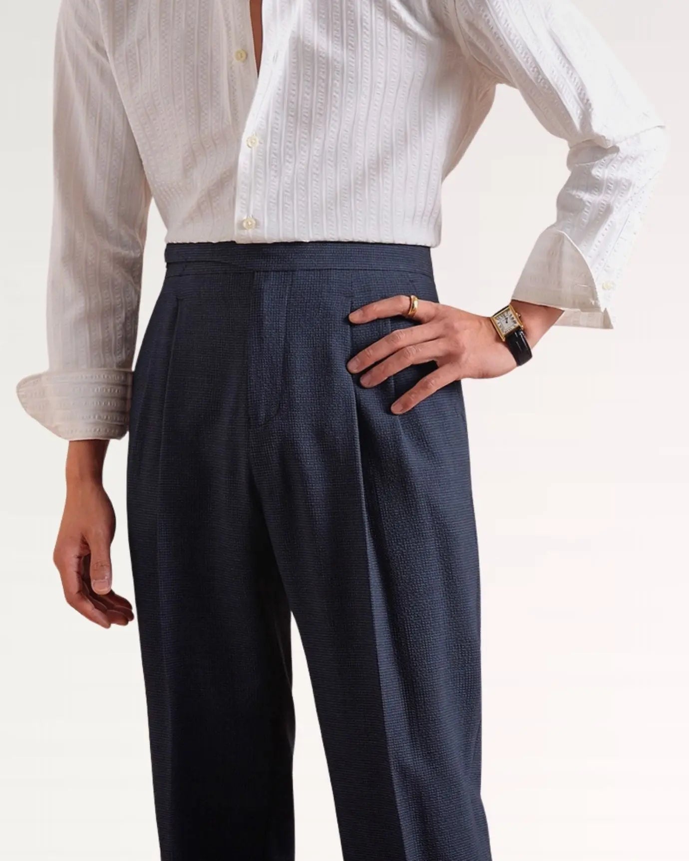 Close-up detail of Italian Business Casual Trousers Breathable, hardware detail