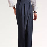 Close-up detail of Tibetan Blue Italian Business Casual Trousers Breathable