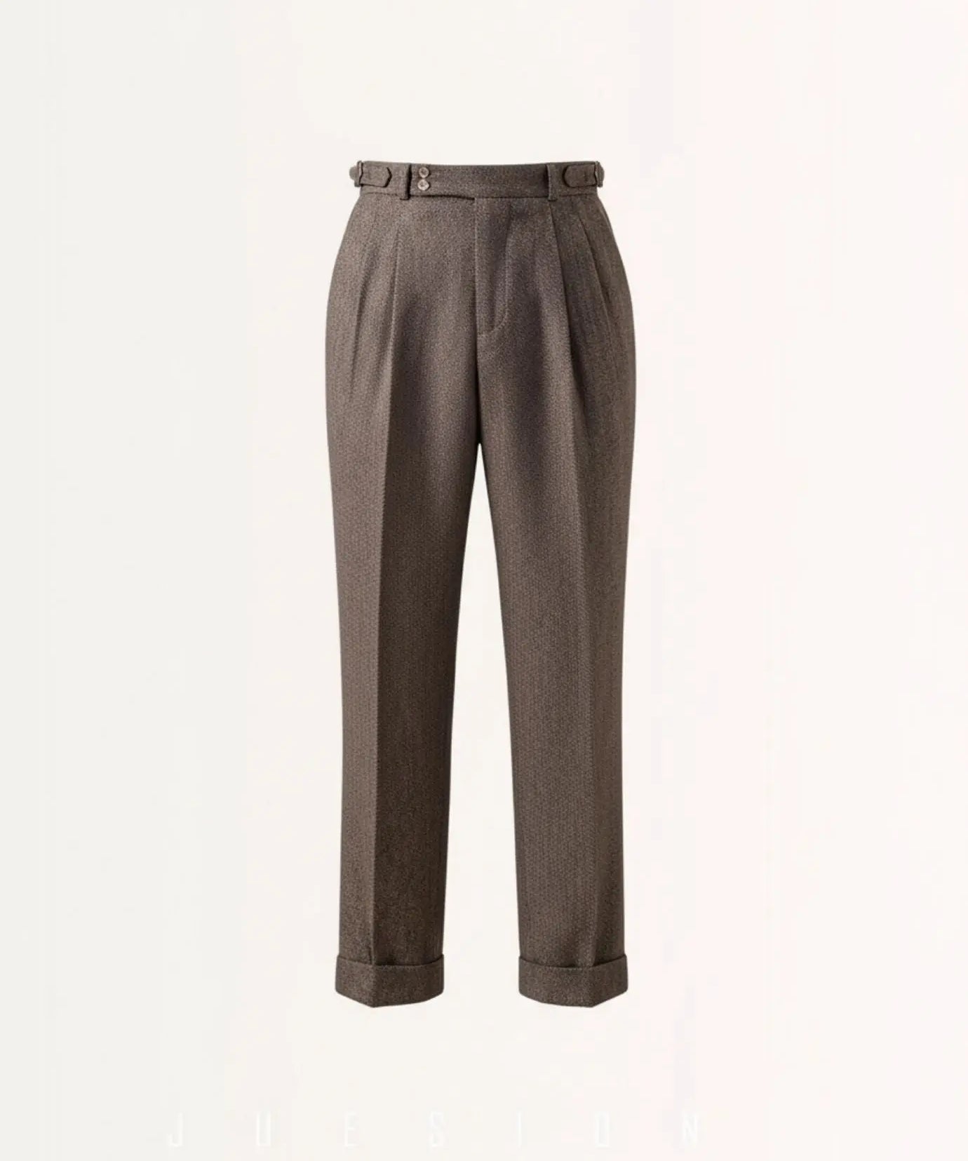 Close-up detail of Khaki Italian Trousers Old Money Style Worsted Wool