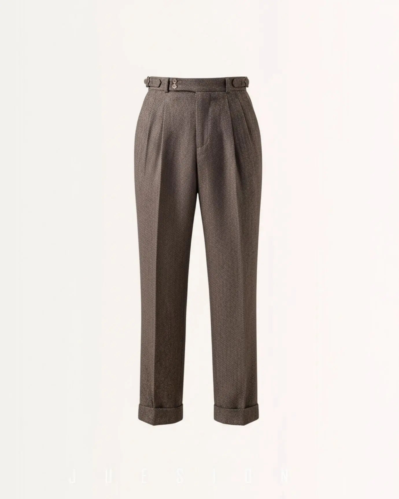 Close-up detail of Khaki Italian Trousers Old Money Style Worsted Wool
