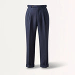 Close-up detail of Navy Blue Italian Trousers Old Money Style Worsted Wool